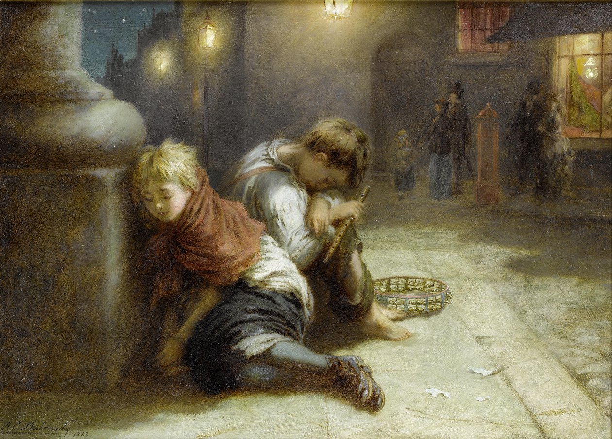 Vermoeide minstrelen door Augustus Edwin Mulready