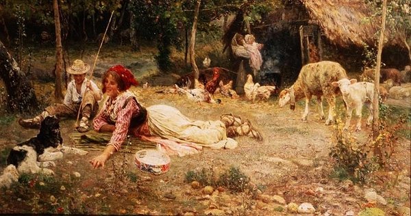 Italiaanse Boerderijscène door Aurelio Tiratelli