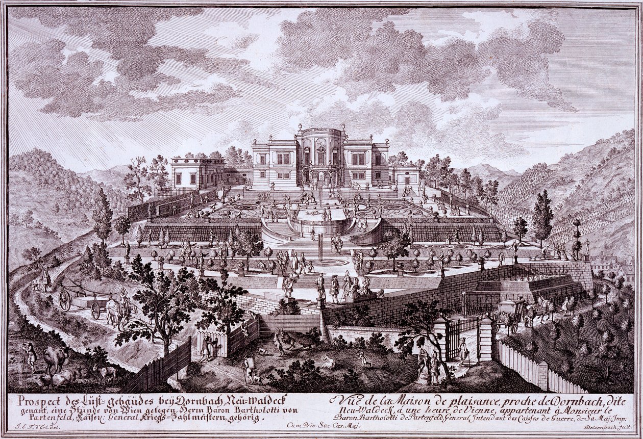 Pleziertuin en landhuis van Baton Bartholotti, Hoofd van de Legers van het HRE, Dornach, ca.1719 door Austrian School