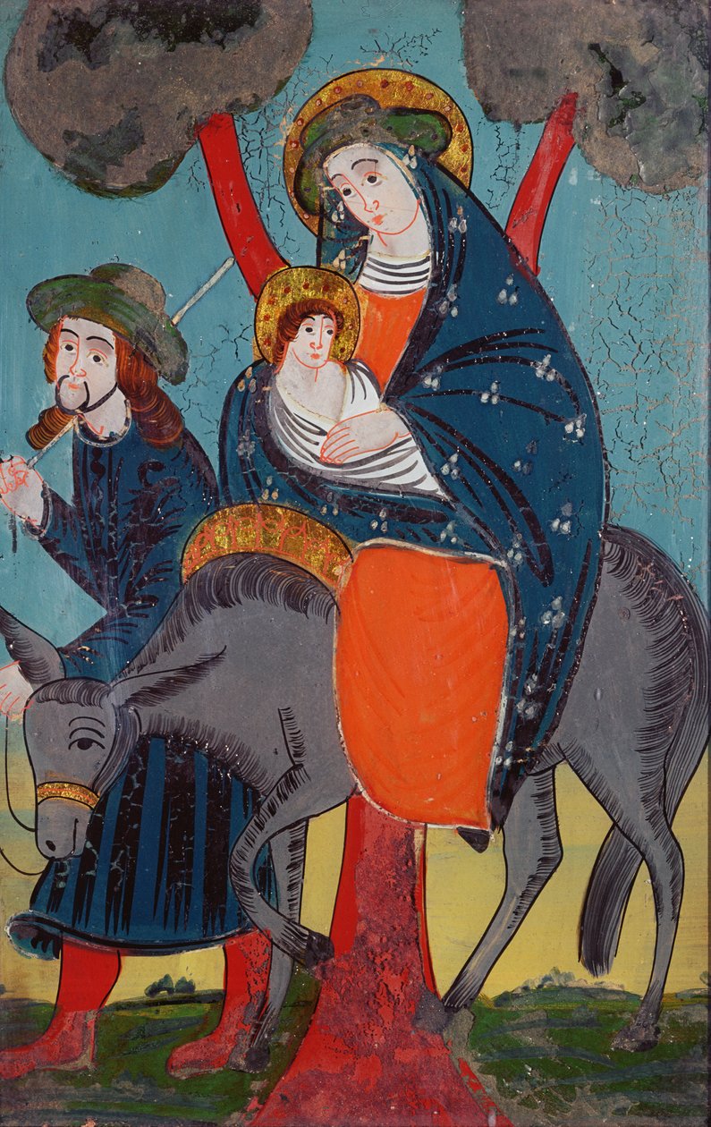 De Vlucht naar Egypte (glas schilderij) door Austrian School