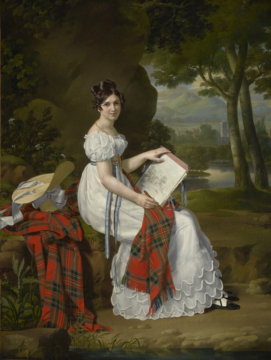 Vrouw die Schetst in een Landschap, ca. 1830 door Austrian School