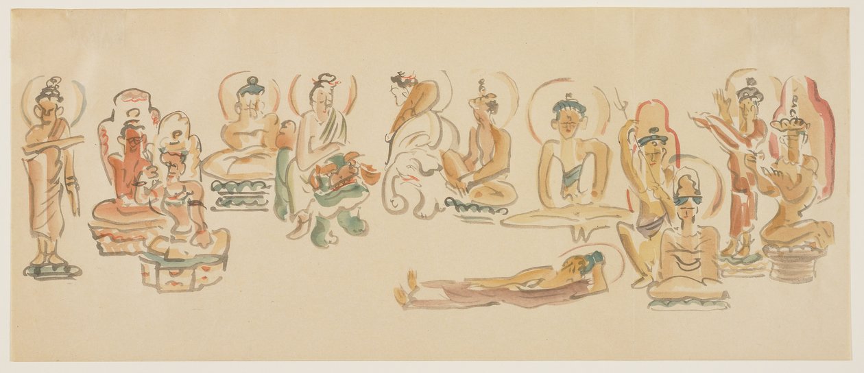 (Asakusa Kannon-tempel karikaturen B), c. 1900 door Awashima Kangestu