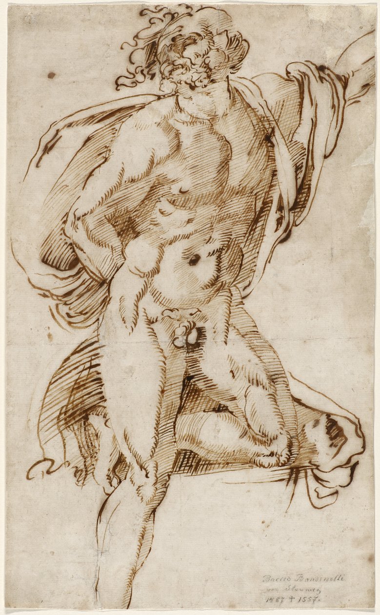 Mannelijk naakt dat op één knie leunt in een contrapposto houding (studie gerelateerd aan de Laocoön), c.1520-25 door Baccio Bandinelli
