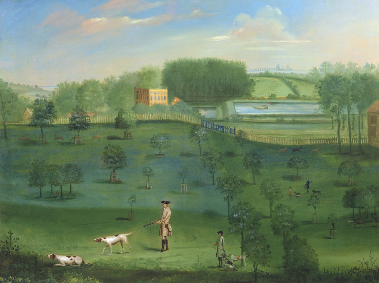 Landhuis scène met herten en arboretum door Balthasar Nebot