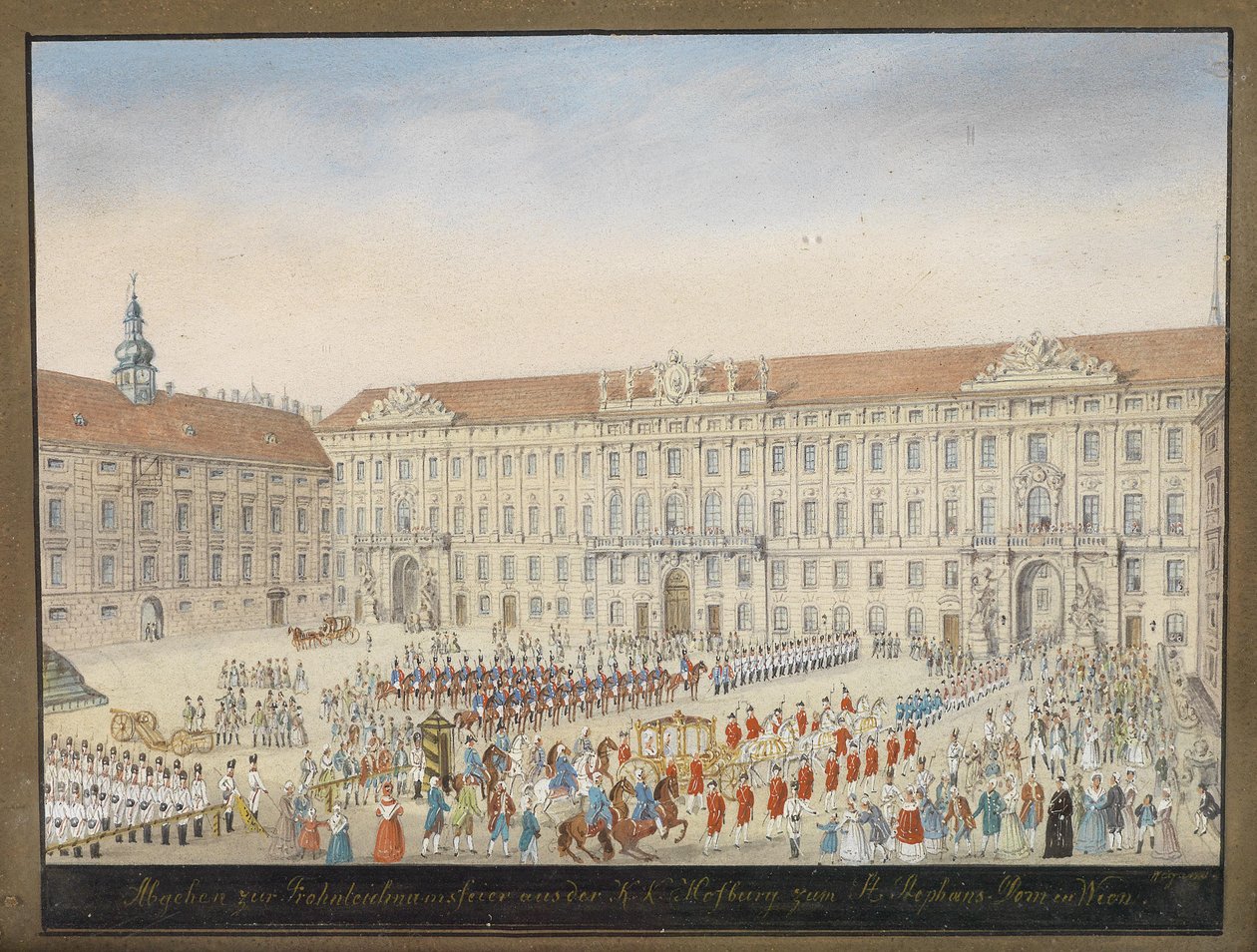 Vertrek naar de Sacramentsprocessie vanuit de keizerlijke Hofburg naar de Stephansdom in Wenen door Balthasar Wigand