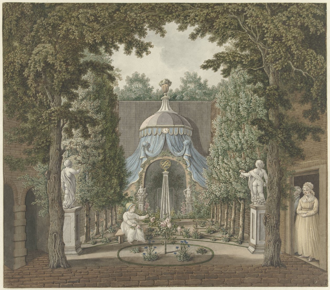 Theaterscène in een stadstuin door Barend Hendrik Thier