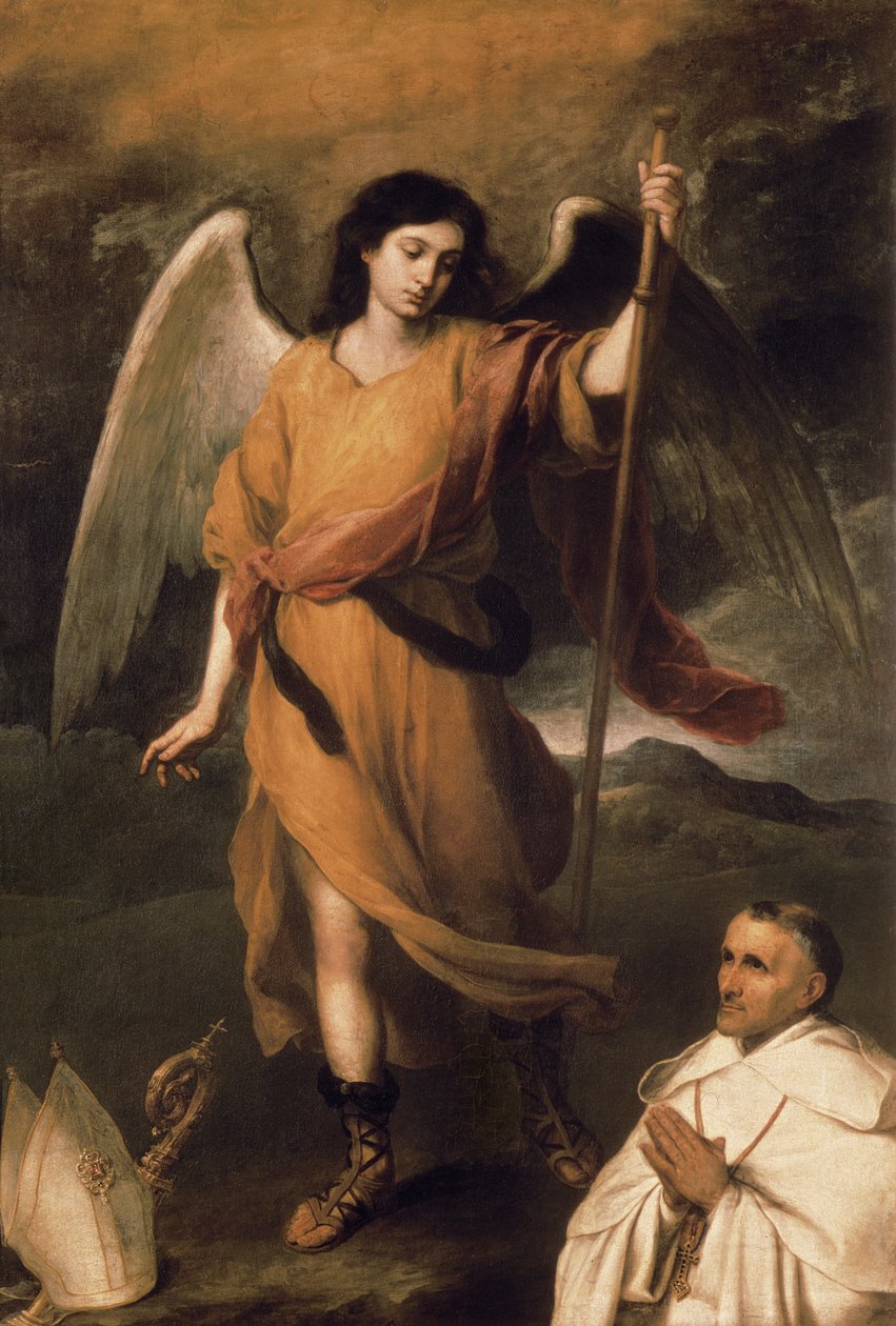 Aartsengel Rafaël met bisschop Domonte door Bartolomé Esteban Murillo