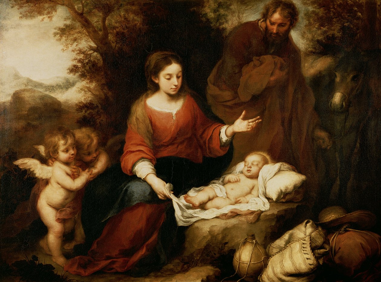 De rust tijdens de vlucht naar Egypte door Bartolomé Esteban Murillo