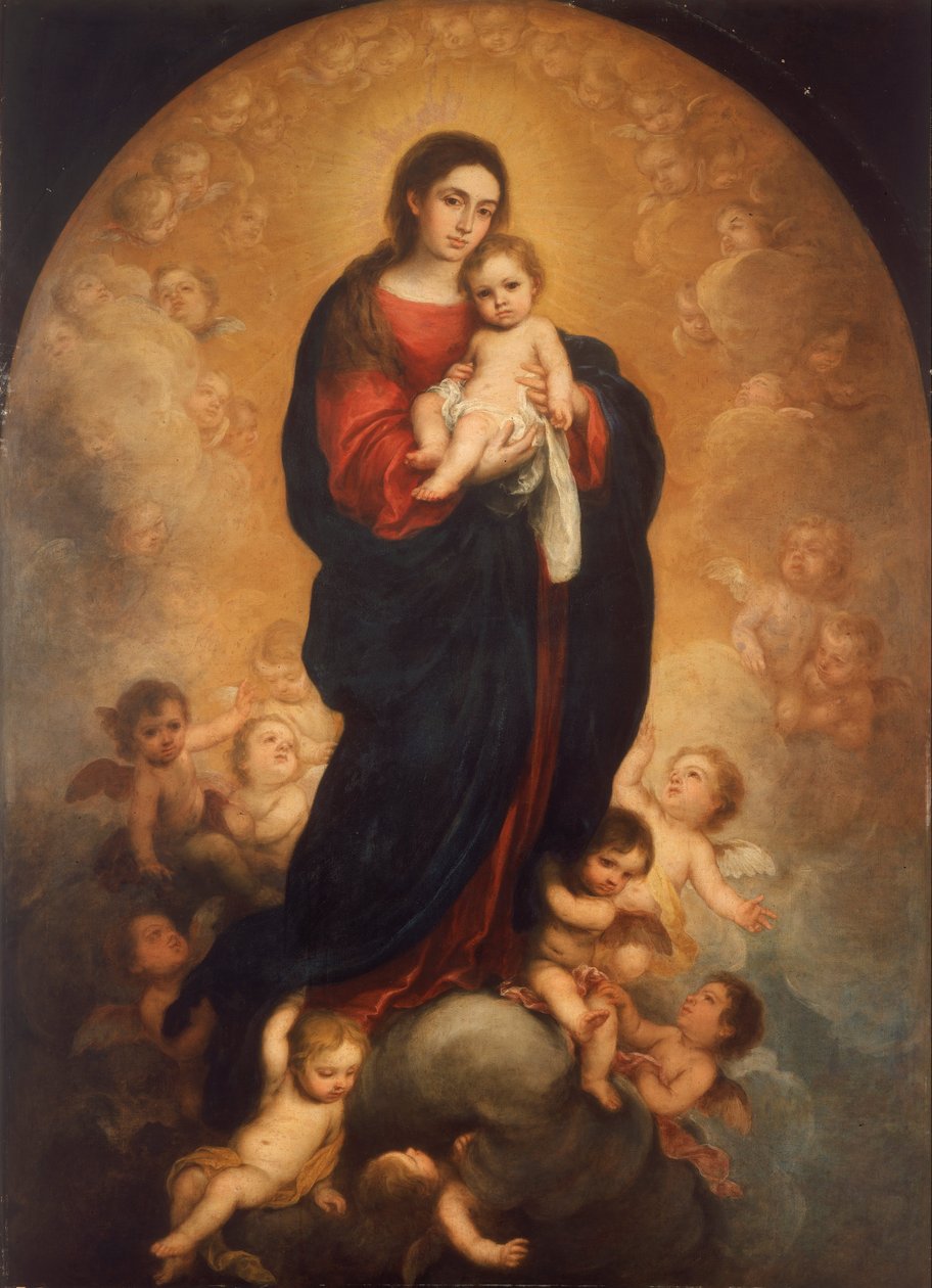 Maagd en Kind in Glorie door Bartolomé Esteban Murillo