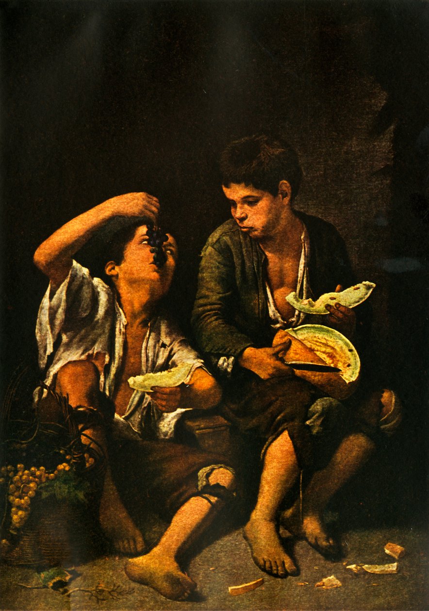 Jongens eten fruit door Bartolomé Esteban Murillo