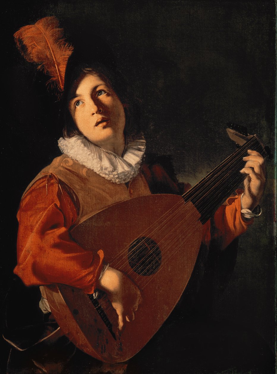 Jonge man met een luit door Bartolomeo Manfredi
