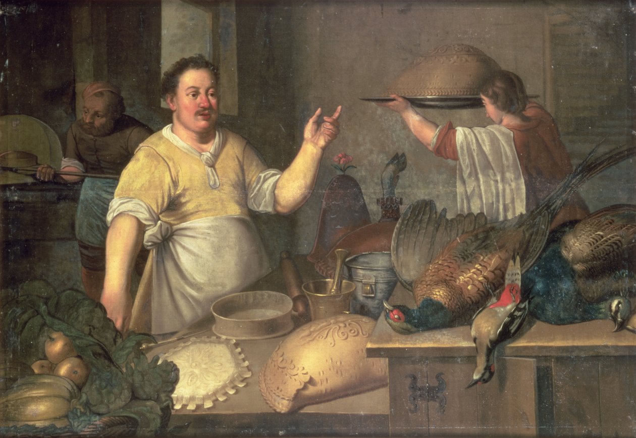 Een bakker die taarten bereidt door Bartolomeo Passaroti