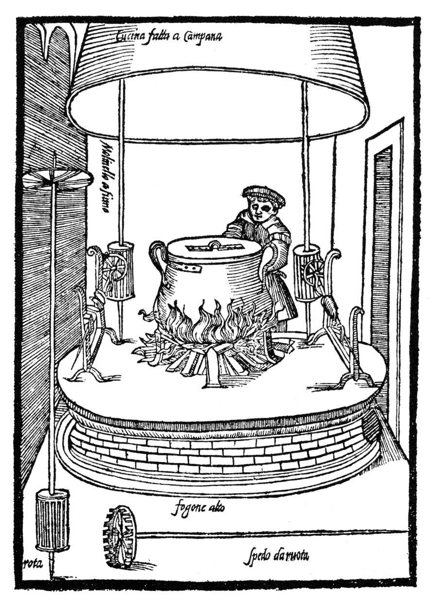 Landelijke Keuken met hetelucht aangedreven Draaispitten door Bartolomeo Scappi