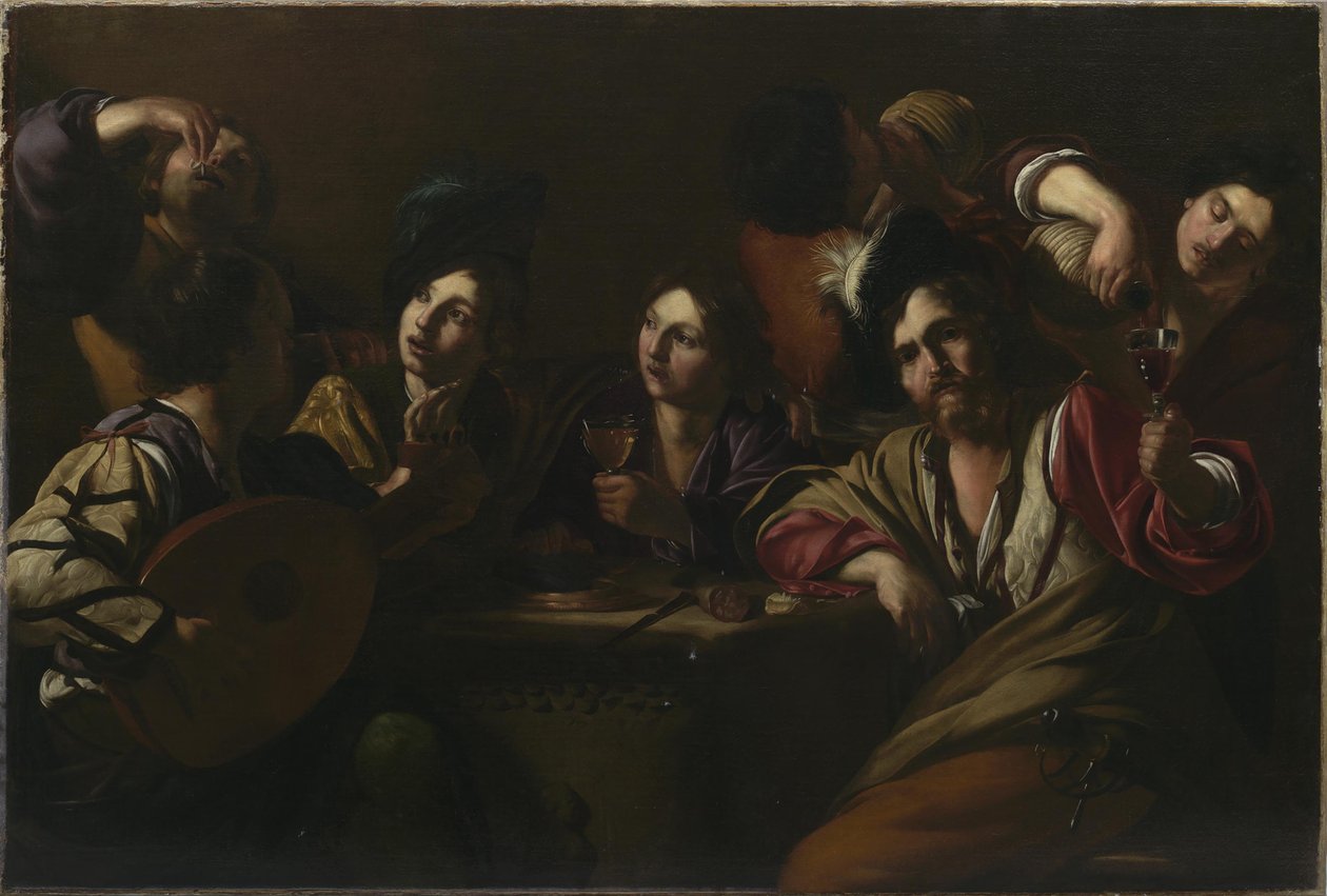 Tafereel in een Herberg, ca. 1619 door Bartolomeo Manfredi