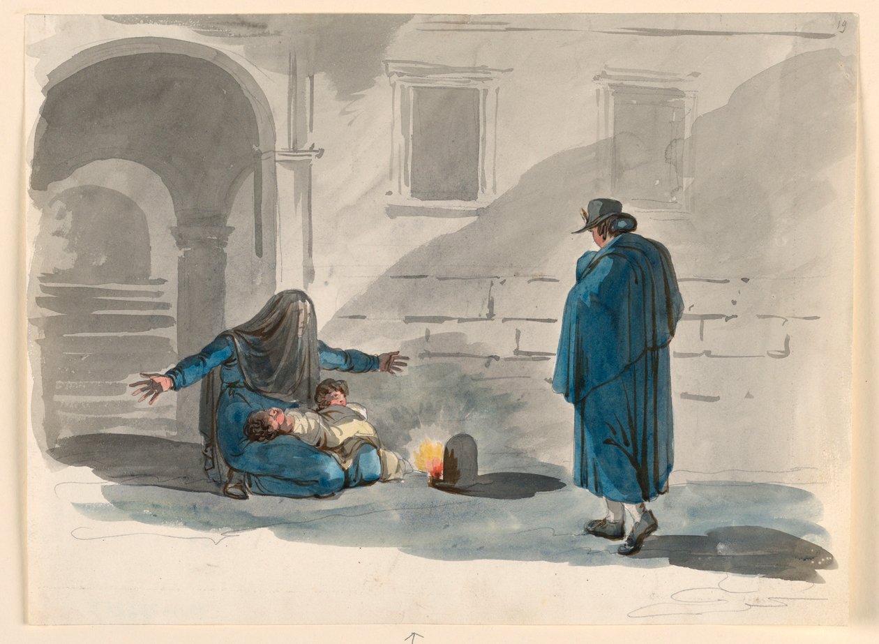 Tekening, Een berooide vrouw in Rome, 1807-08 door Bartolomeo Pinelli