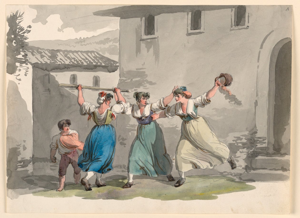 Gevecht van Vrouwen in Rome door Bartolomeo Pinelli