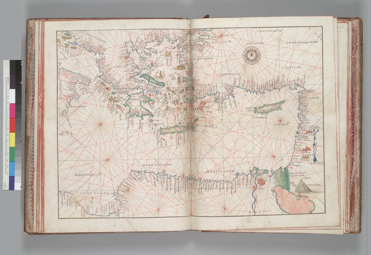 Oostelijke Middellandse Zee en Egeïsche Zee. Battista Agnese, PORTOLAN ATLAS (Italië ca. 1550) door Battista Agnese