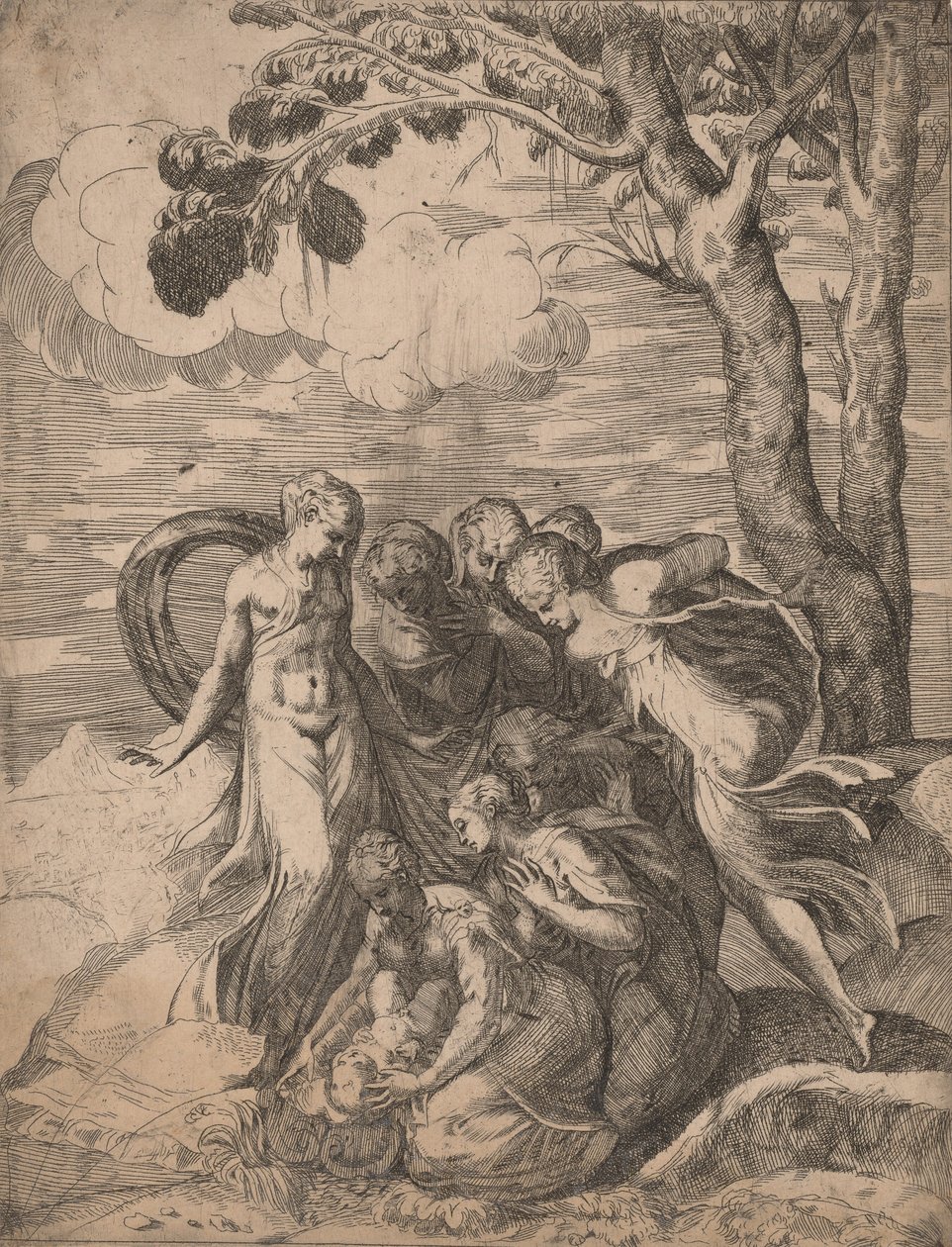 De Vondst van Mozes, 1540s door Battista del Moro