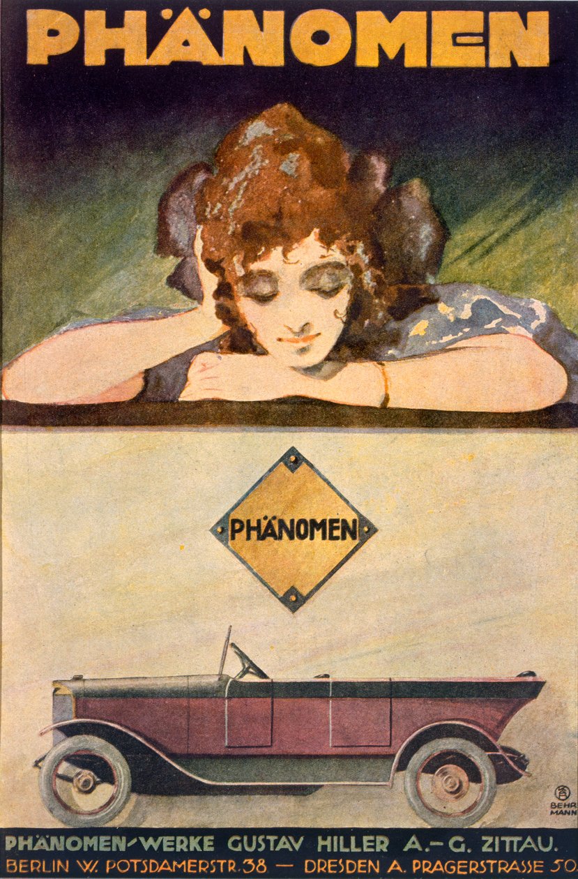 Advertentie voor de Phanomen auto, 1907-27 door Behrmann