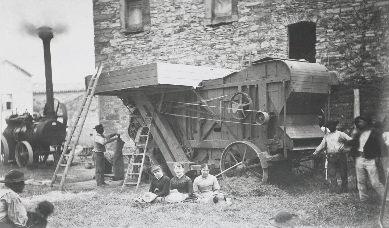 Stoomdorsmachine, Mons, 1883 door Belgian Photographer