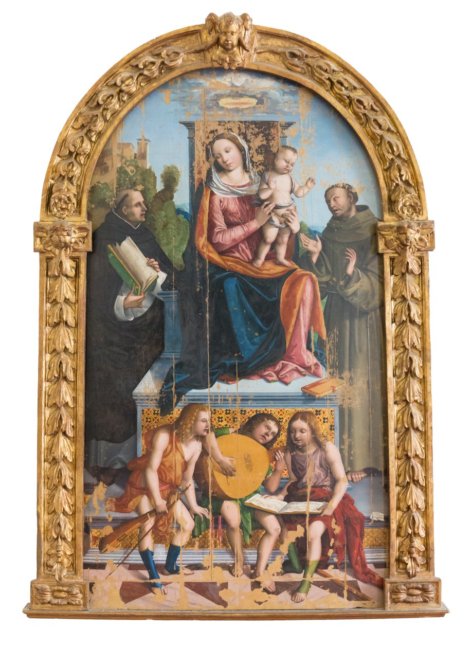 Madonna met kind, heiligen en engelen door Benedetto Coda