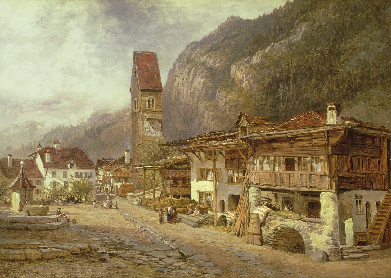 Unterseen, Interlaken: Herfst in Zwitserland, 1878 door Benjamin Williams Leader