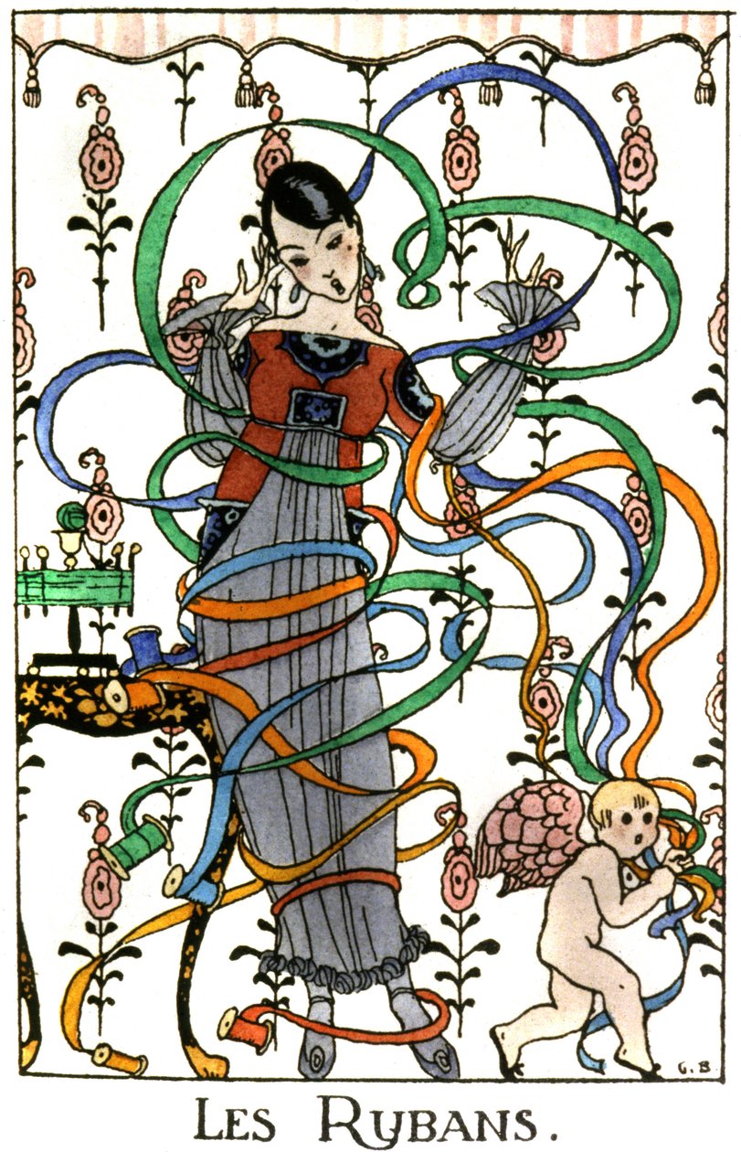 De linten, jurk in flapperstijl, c.1919 door Benjamin Rabier