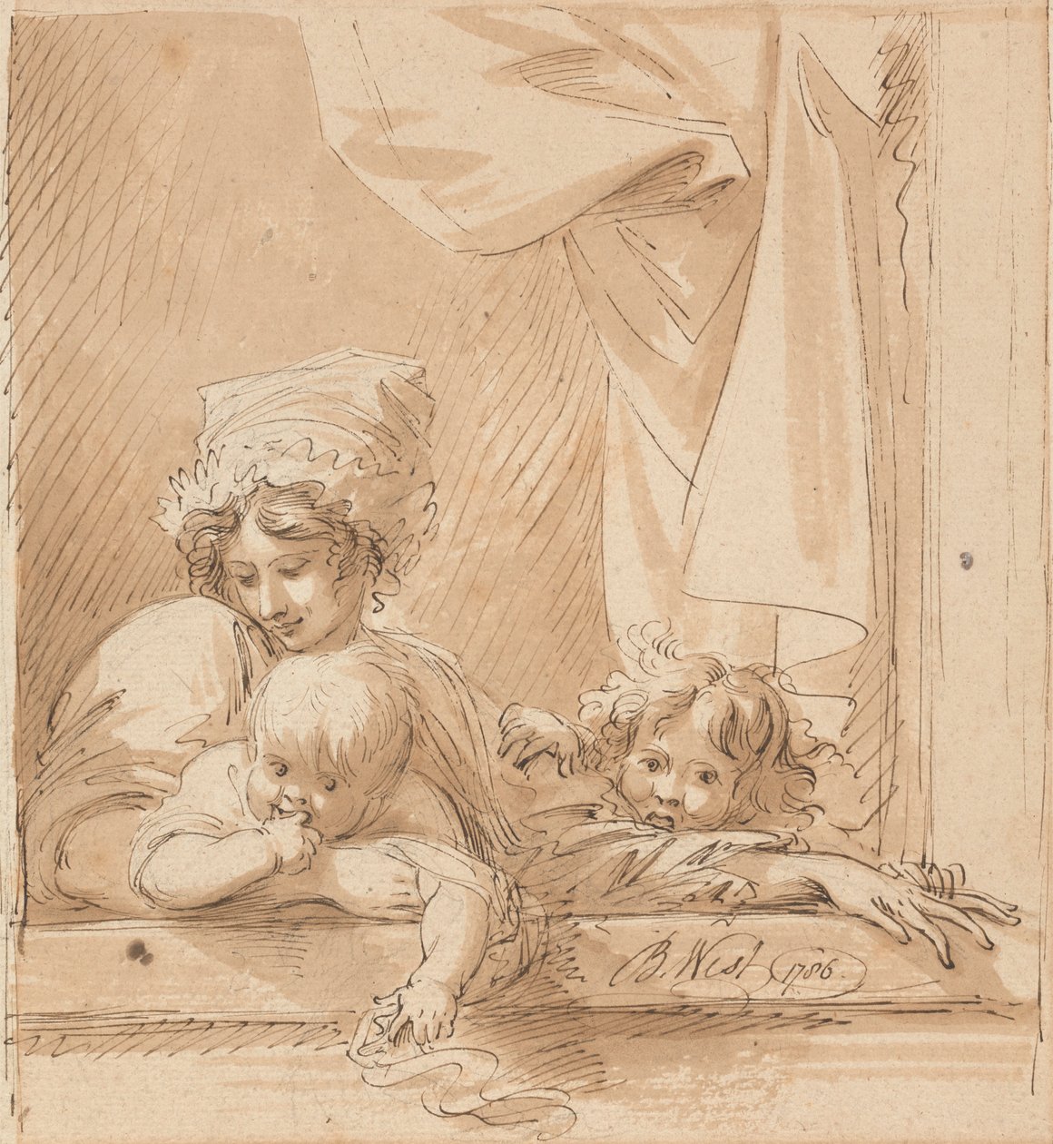 Een moeder en twee kinderen door Benjamin West