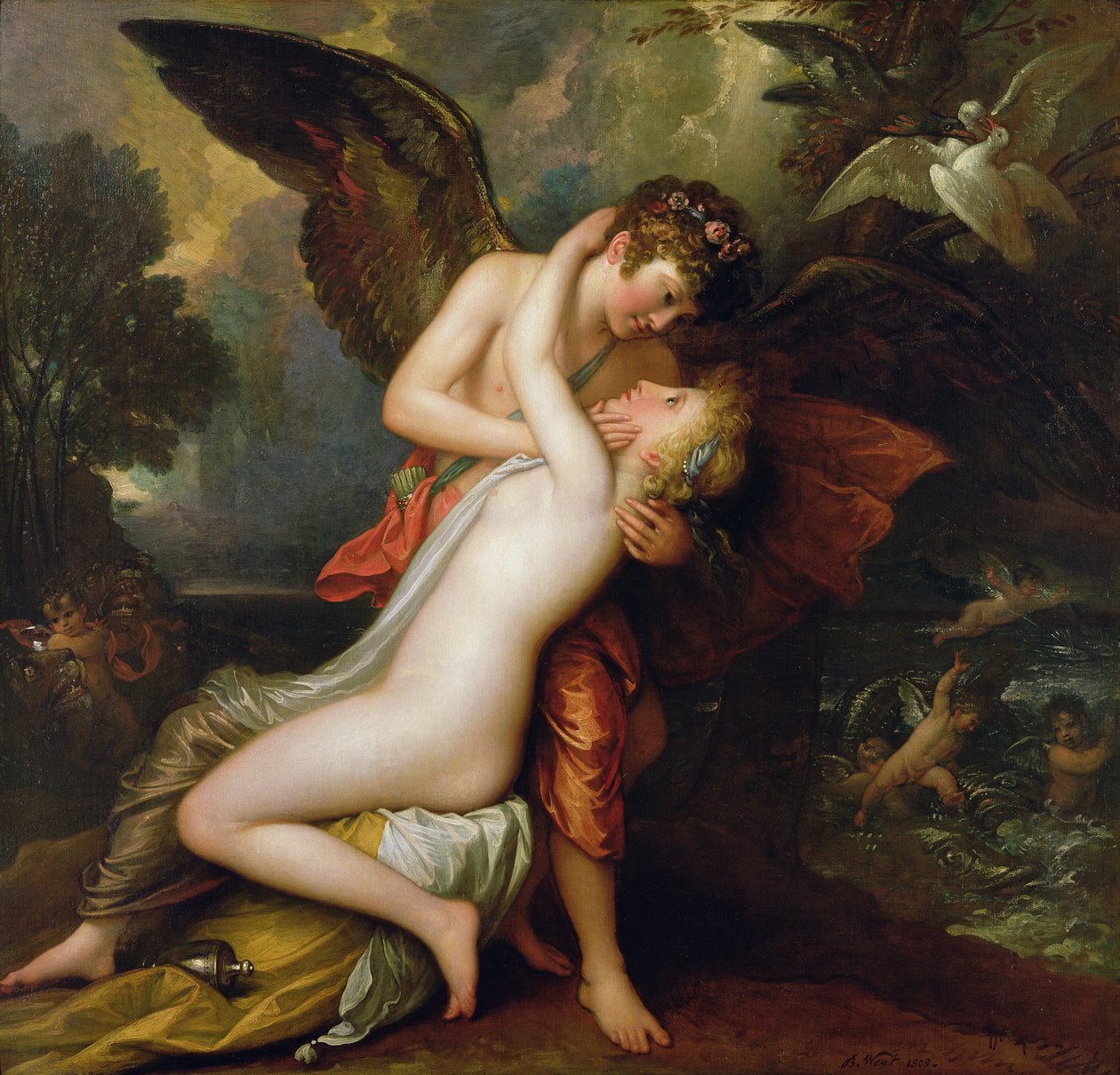 Cupido en Psyche, 1808 door Benjamin West