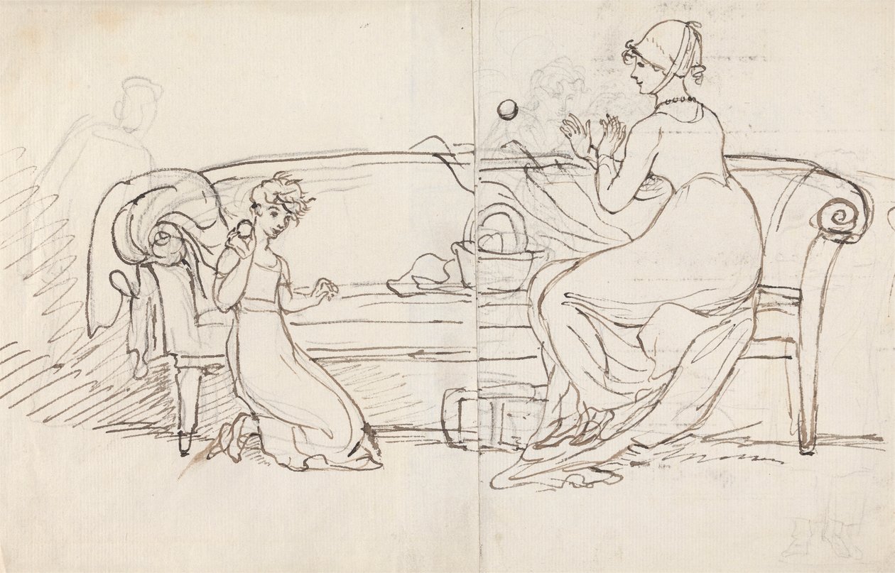 Mevrouw West en dochter spelen vangbal door Benjamin West