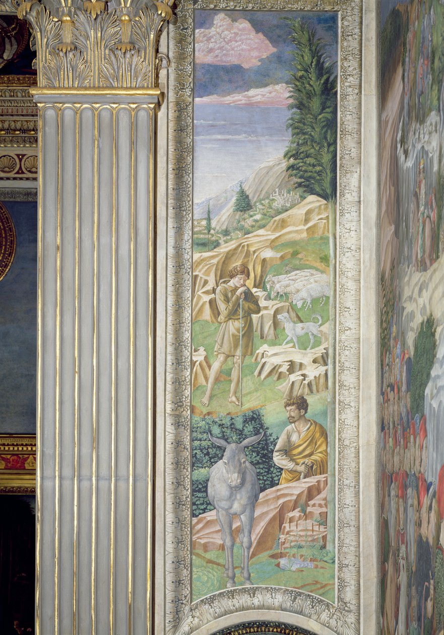 Herder en zijn Kudde, paneel langs de rechterwand van de Reis van de Wijzen cyclus in de kapel, c.1460 door Benozzo di Lese di Sandro Gozzoli