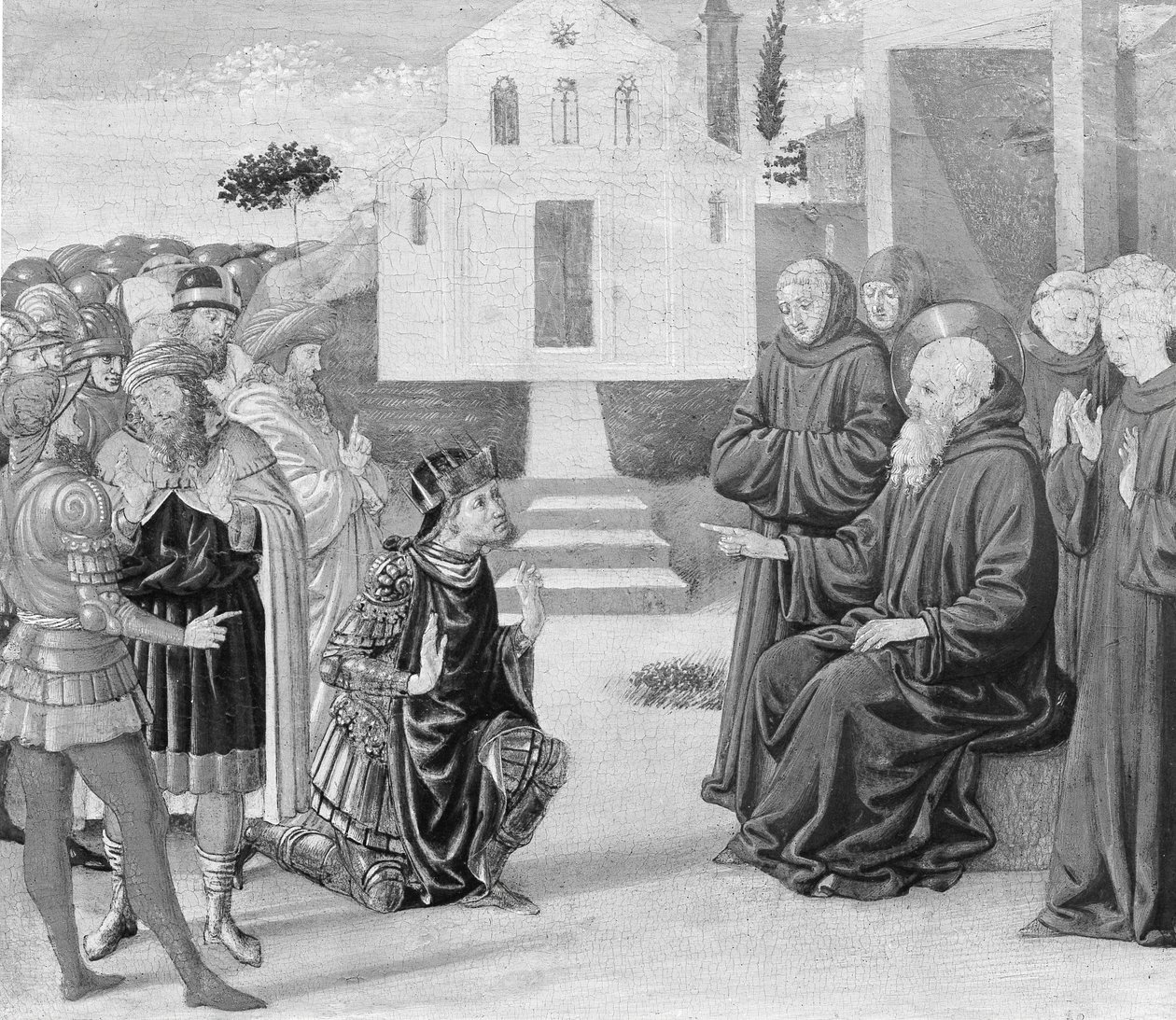 Totila voor Sint Benedictus door Benozzo Gozzoli