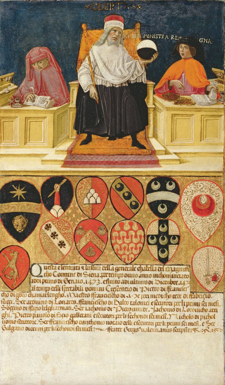 Goed bestuur in het openbare financiële kantoor, 1474 door Benvenuto di Giovanni