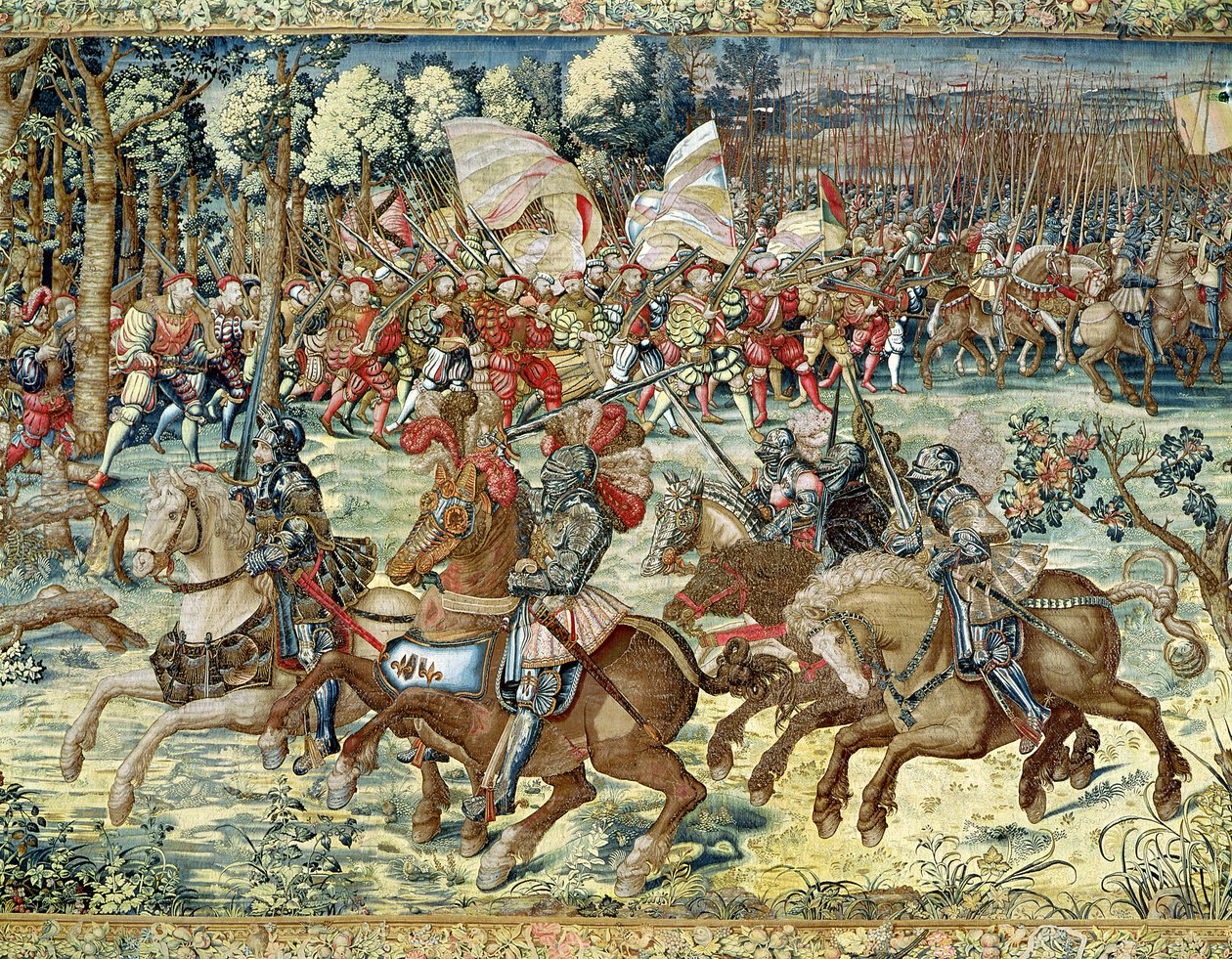 De slag bij Pavia. De opmars van Karel V (1500-58) (wandtapijt) door Bernard van Orley