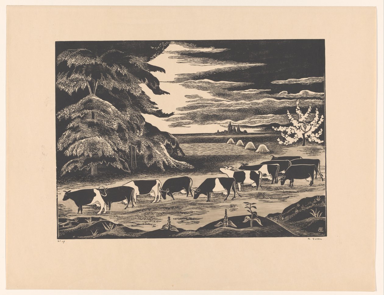 Koeien in een landschap door Bernard Essers (signed by artist)