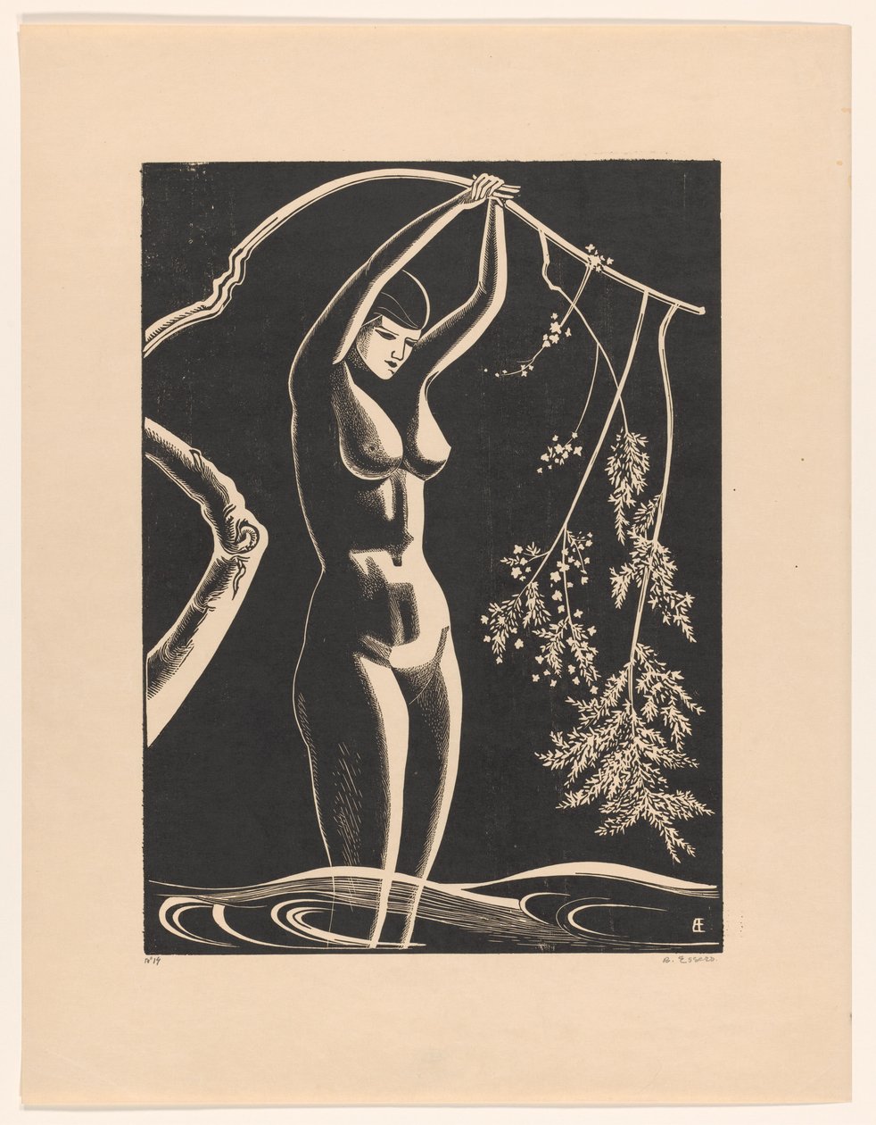 Naakte vrouw met tak door Bernard Essers (signed by artist)