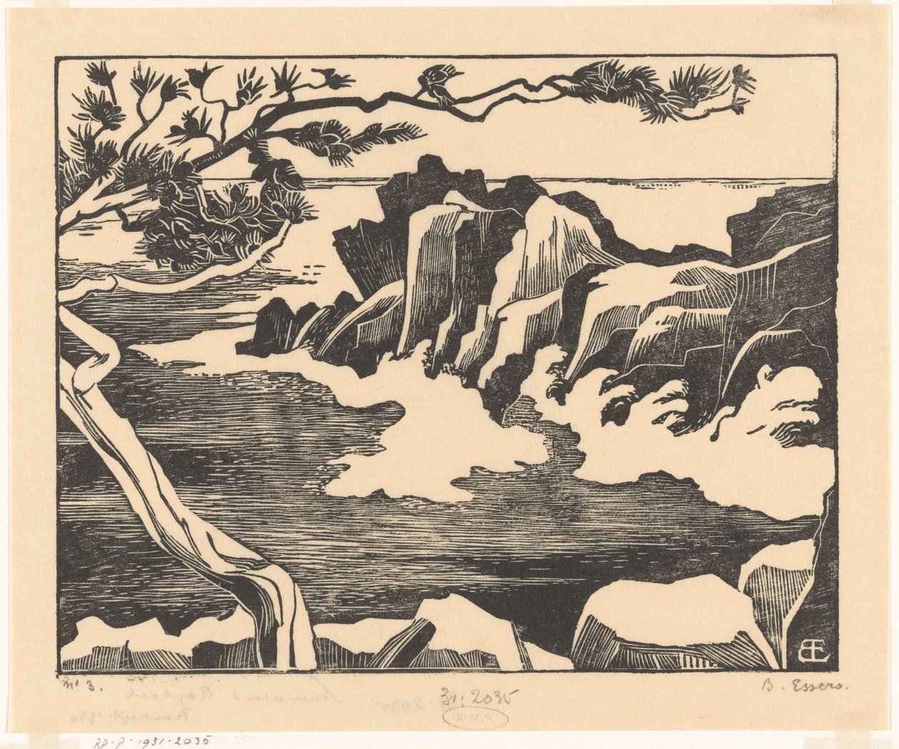 Rotskust bij Saint-Raphaël door Bernard Essers (signed by artist)