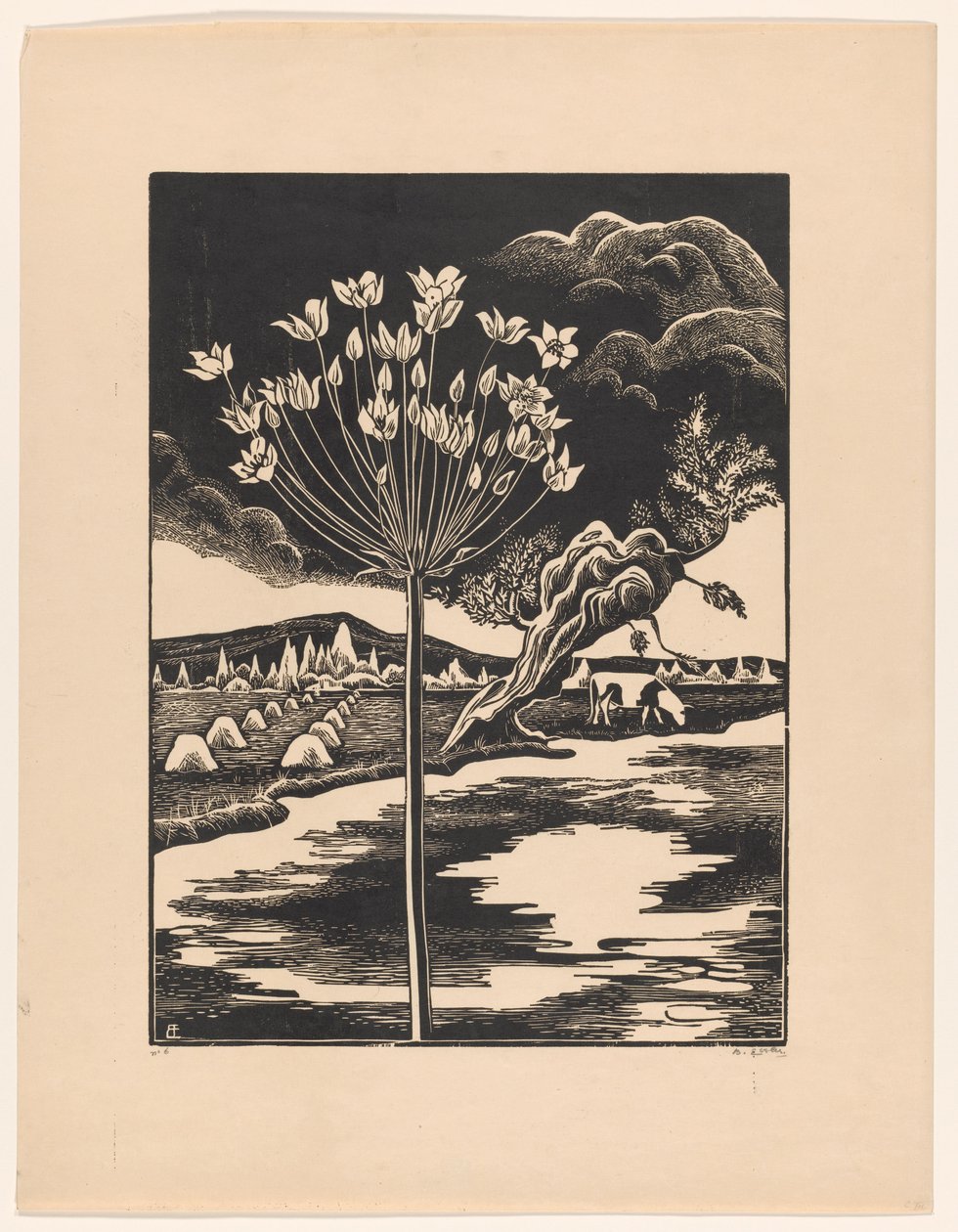 Zwanebloem in een Landschap door Bernard Essers (signed by artist)