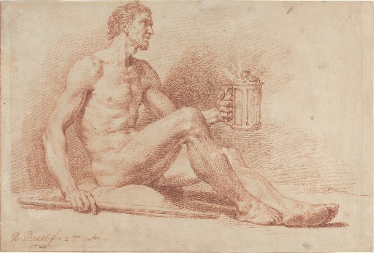 Mannelijke Naakt met een Lamp (Diogenes) door Bernard Picart