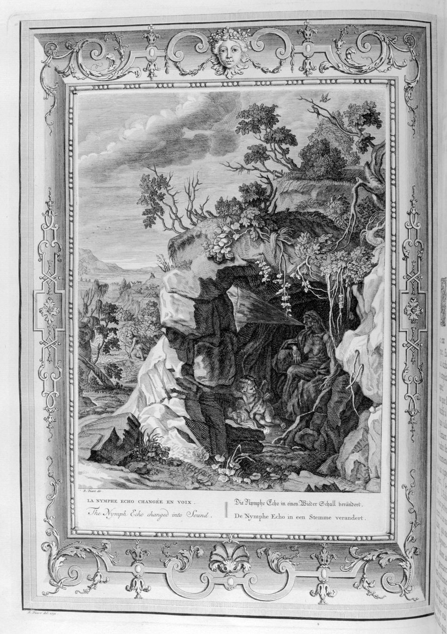 De nimf Echo veranderd in geluid, 1733 door Bernard Picart