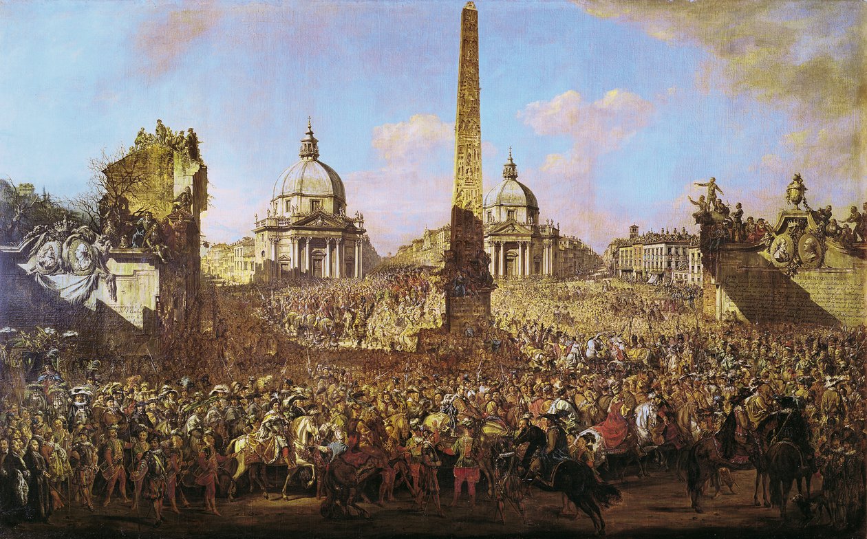 Intocht in Rome van Jerzy Ossolinski (1595-1650) gezant van Wladyslaw IV (1595-1648) van Polen met paus Urbanus VIII (1568-1644) 1779 door Bernardo Bellotto