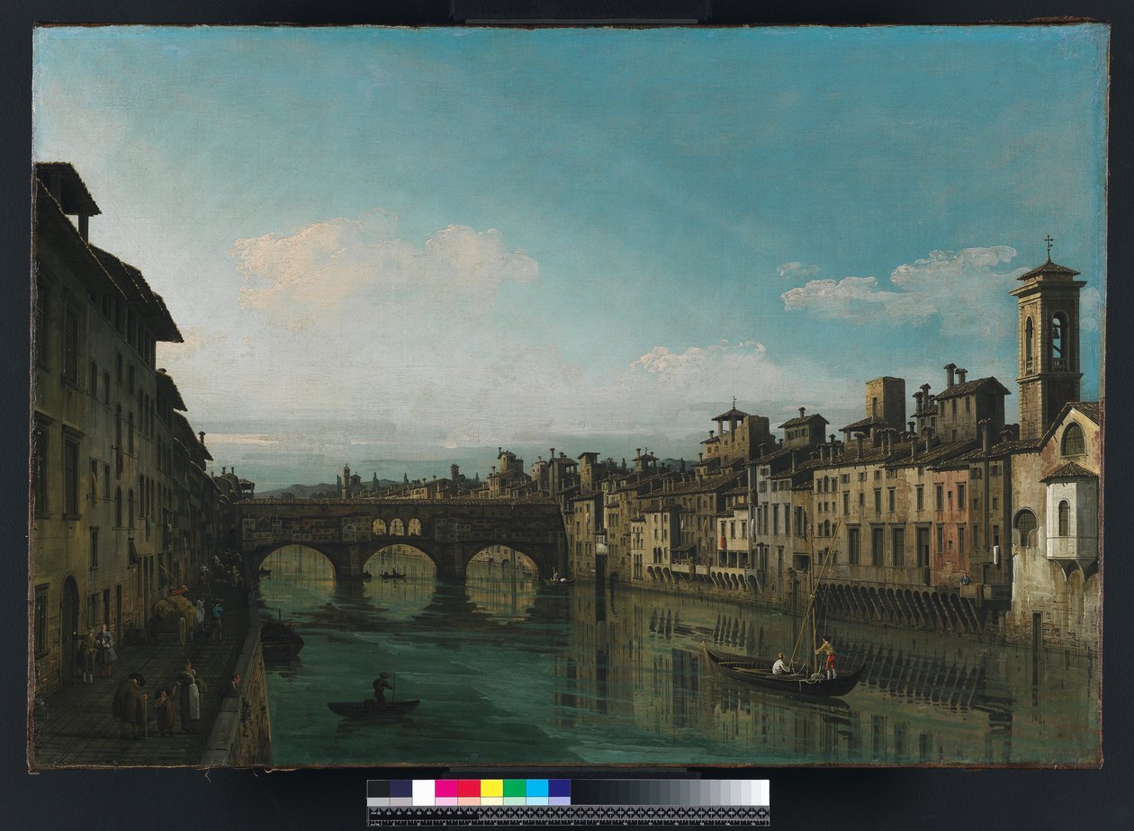 De Arno in Florence met de Ponte Vecchio, ca.1745 door Bernardo Bellotto