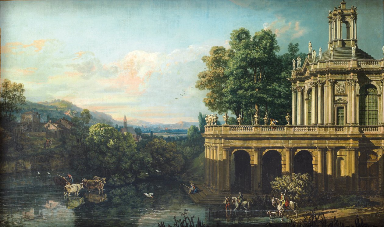 Architecturale grilligheid met een paleis door Bernardo Bellotto