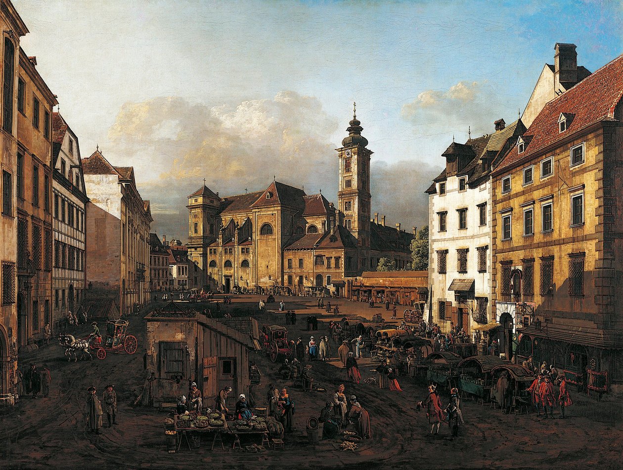 Freyungplein vanuit het zuidoosten door Bernardo Bellotto