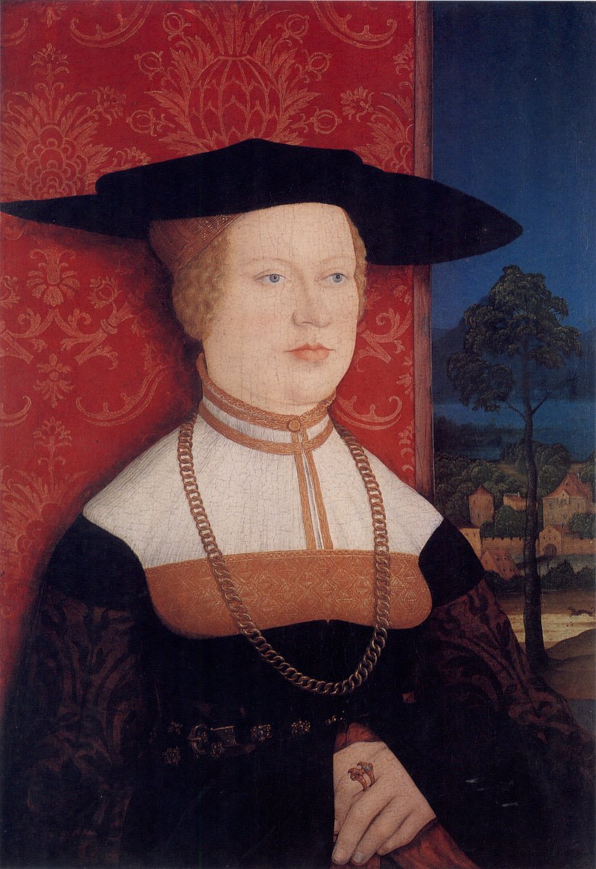 Portret van Margarethe Rott, geboren Vöhlin door Bernhard Strigel