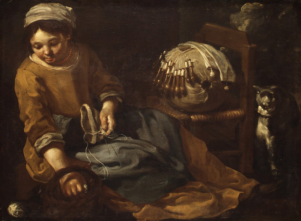 De kantwerkster, ca. 1665 door Bernhard Keil