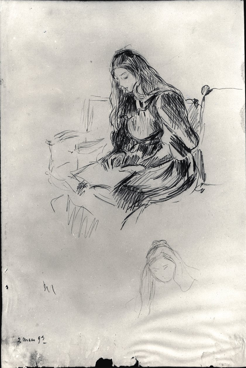 Julie Manet (1878-1966) leest, 2 maart 1893 door Berthe Morisot