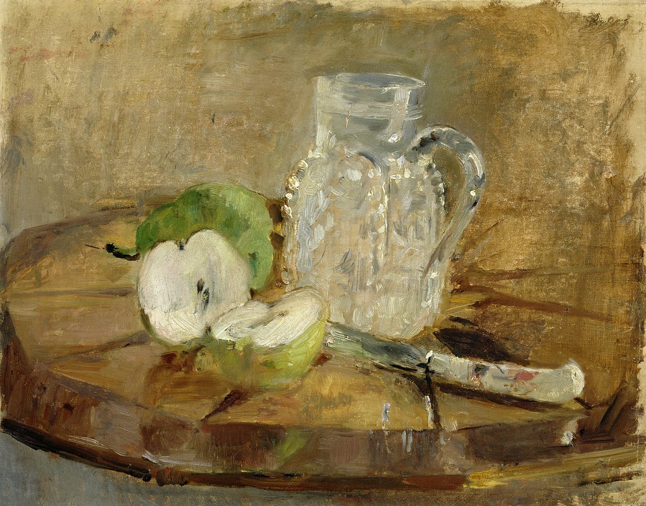 Stilleven met een gesneden appel en een kruik, 1876 door Berthe Morisot