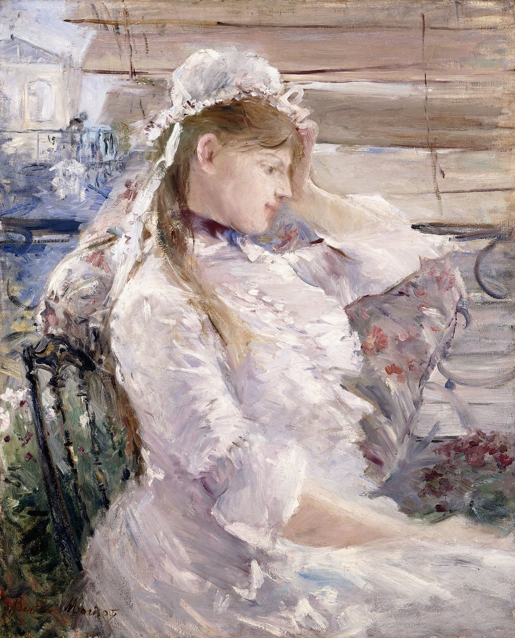 Achter de jaloezieën, 1879 door Berthe Morisot
