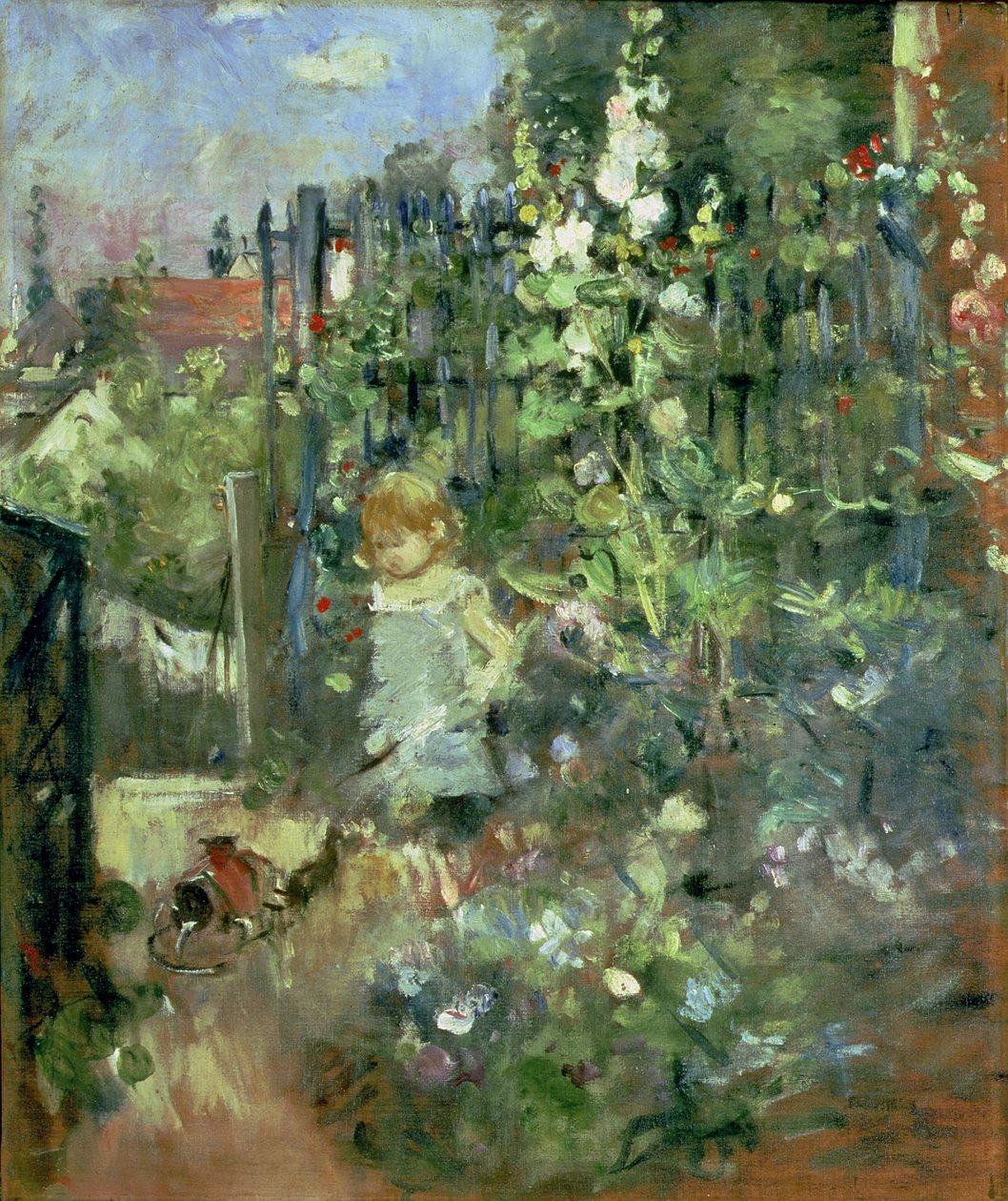 Kind in de stokrozen, 1881 door Berthe Morisot